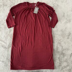 NWT Garnet Hill Dress MEDIUM Shift Stretch Knit Maroon Burgundy Lace